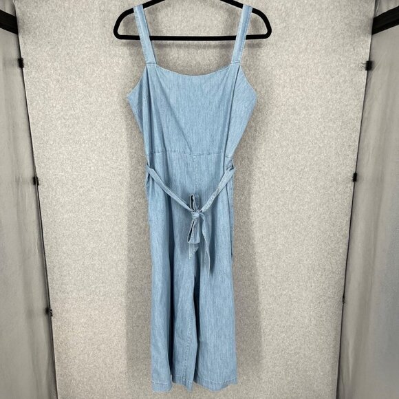 Gap Womens Apron Wide Leg Jumpsuit Size 20 Blue Tie Waist Coastal Pockets NEW - Picture 1 of 13